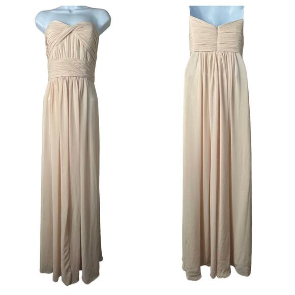 Monique Lhuillier Dress Bridesmaid Gown Maxi Strapless Sweetheart Chiffon Pink 8 - Picture 1 of 14